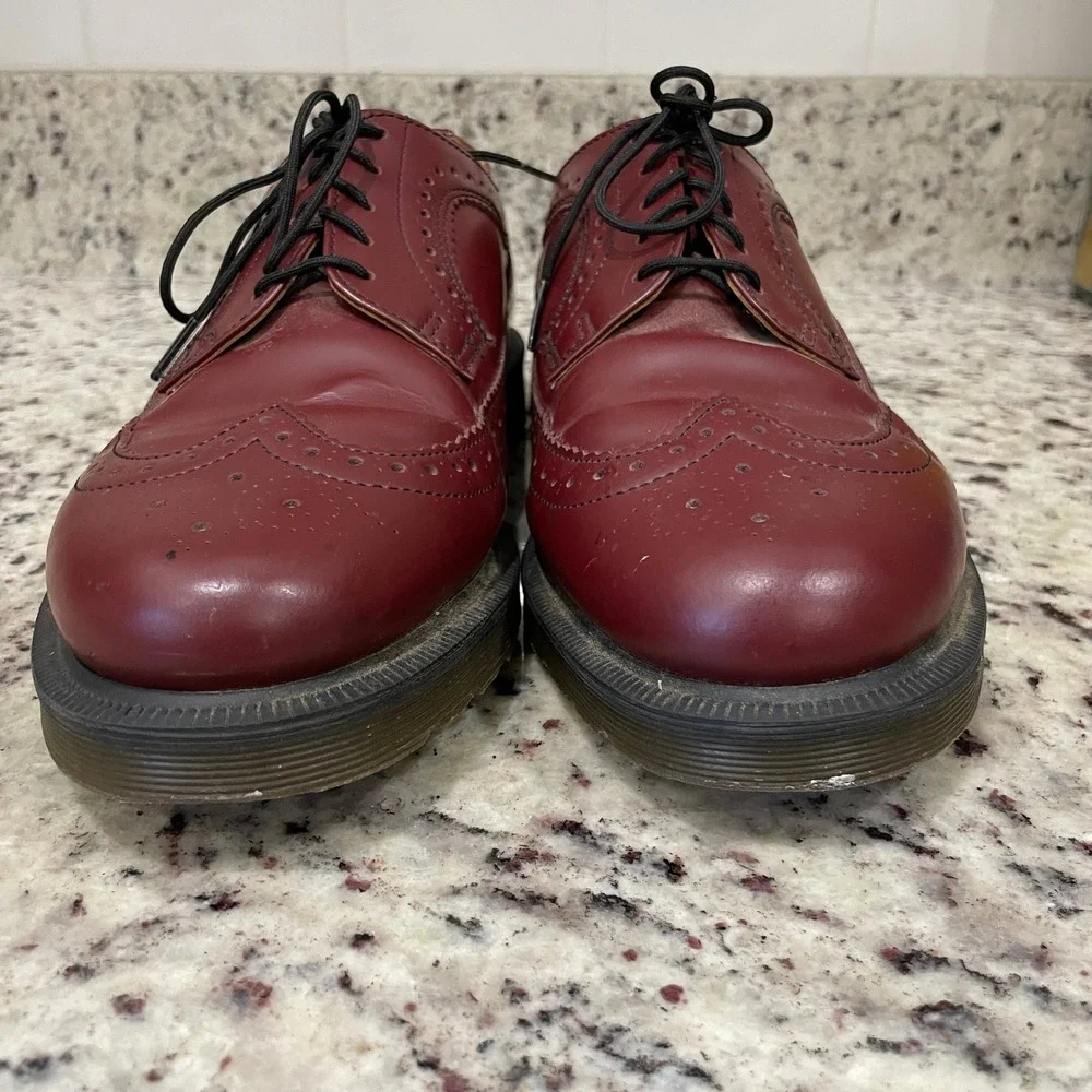 Dr Martens 3989 Cherry Red Leather Wingtip Brogue Shoes Mens 11 Womens 12